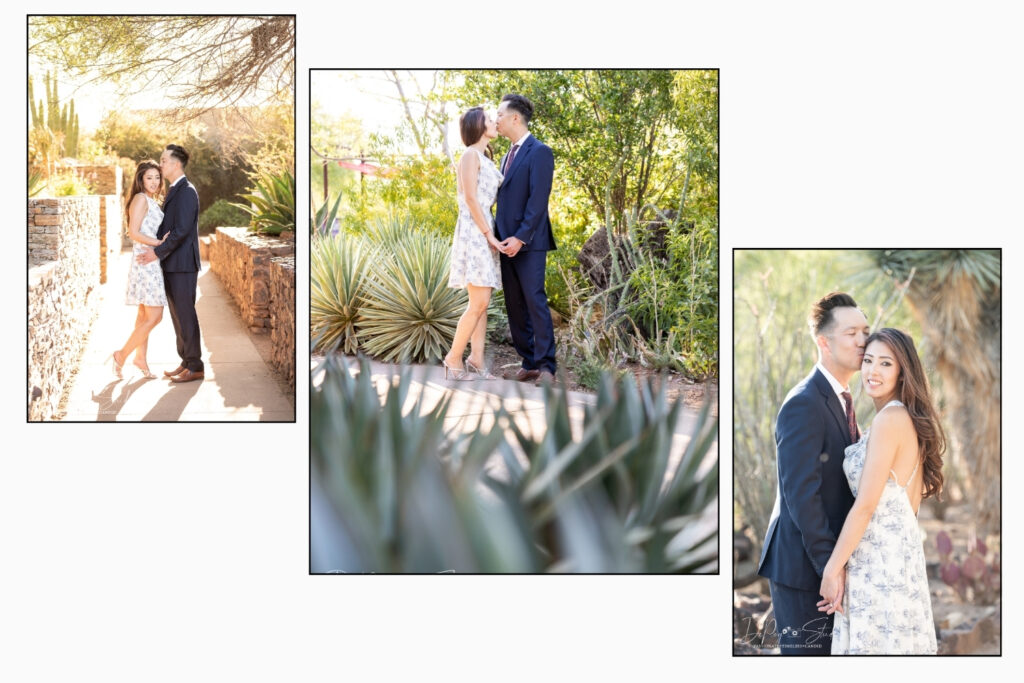 A stunning engagement ring shot with a cactus backdrop at Desert Botanical Garden photographer